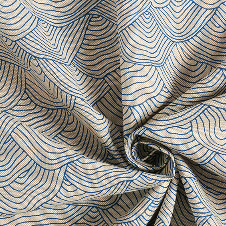 Tissu de décoration Semi-panama motif vagues – bleu roi/nature,  image number 3