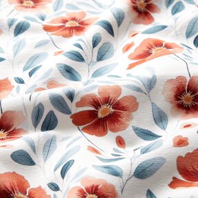 GOTS French Terry Sweat d’été Coquelicots & branches – blanc/homard, 