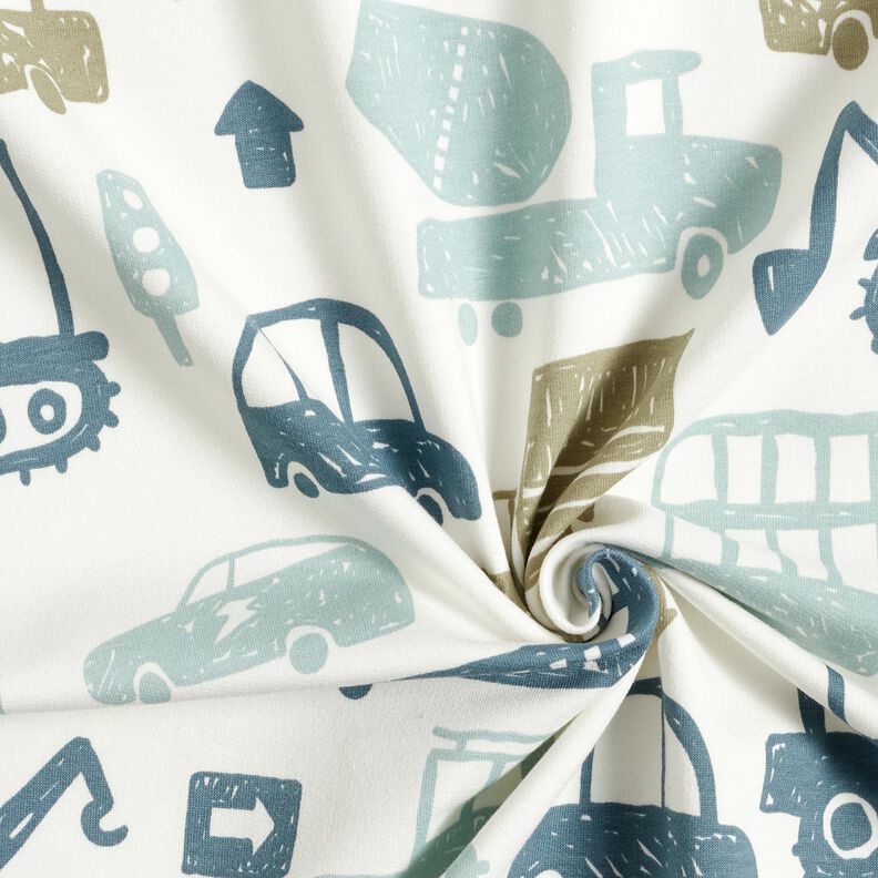 French Terry Sweat d&rsquo;&eacute;t&eacute; V&eacute;hicules griffonn&eacute;s &ndash; blanc/bleu,  image number 3