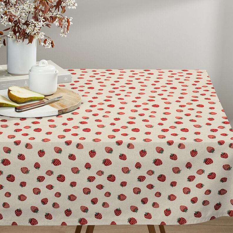 Tissu de décoration Semi-panama Petites fraises – rouge/nature,  image number 8
