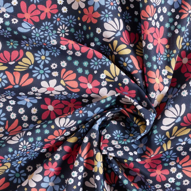 Tissu en coton Cretonne Fleurs mélangées – bleu nuit,  image number 3