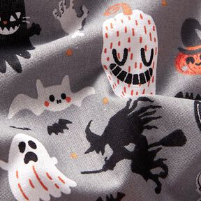 Tissu en coton Popeline Happy Halloween – gris éléphant/orange clair, 