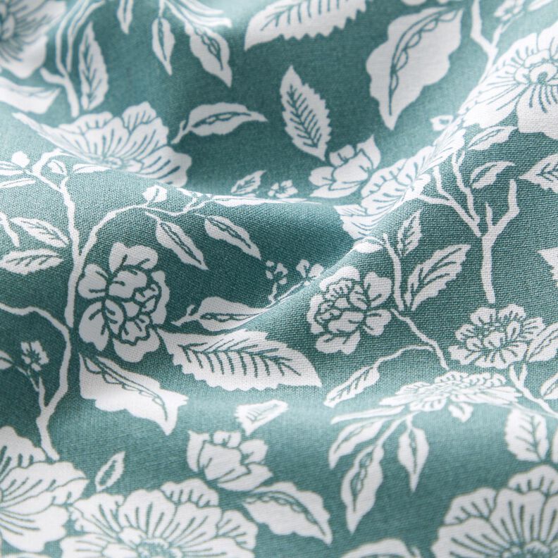 Tissu en coton Cretonne Jardin fleuri – pétrole légère/blanc,  image number 2