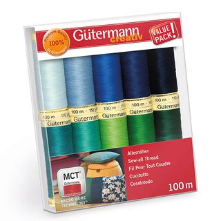 Kit fils à tout coudre [ 100m | 10 Pièces ] | Gütermann creativ – vert/bleu, 