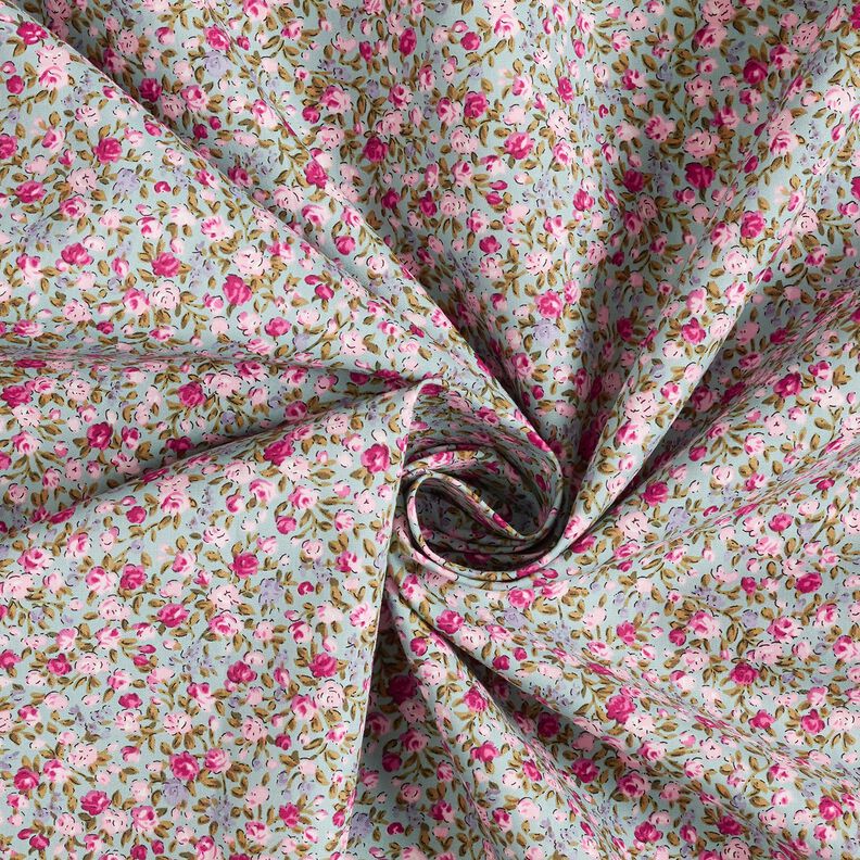 Popeline coton Mer de roses – bleu ciel/rose clair, image number 3