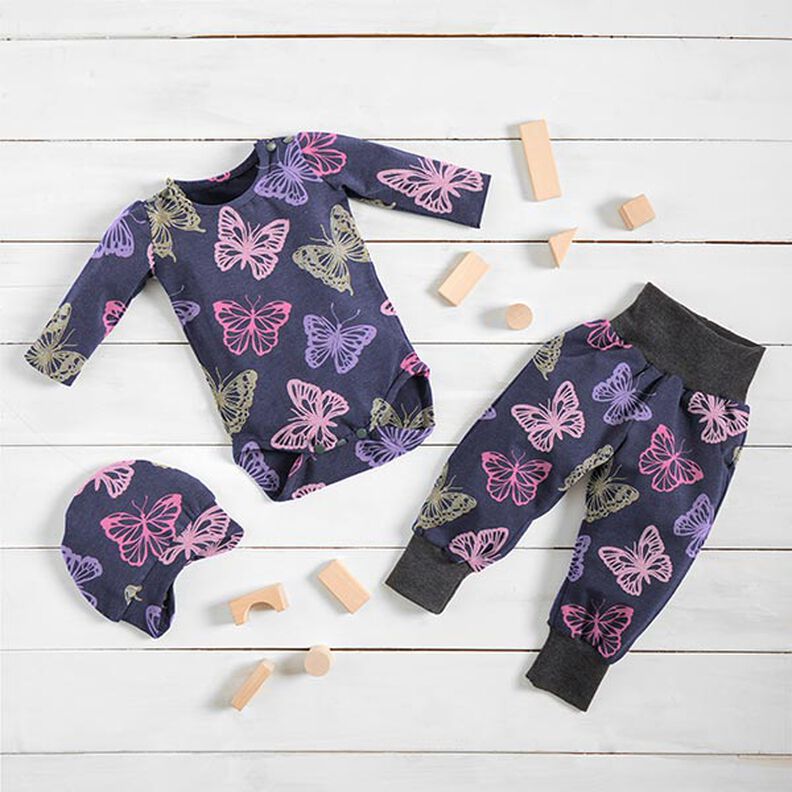 Jersey coton Papillons scintillants – bleu noir,  image number 7