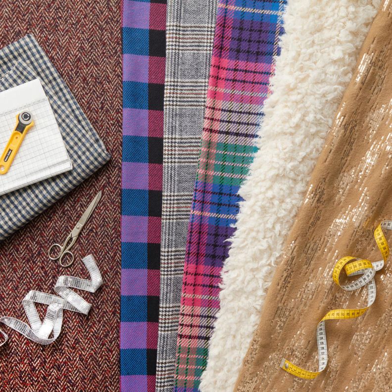 Tissu pour manteau en laine mélangée à petits carreaux – beige/bleu, image number 6