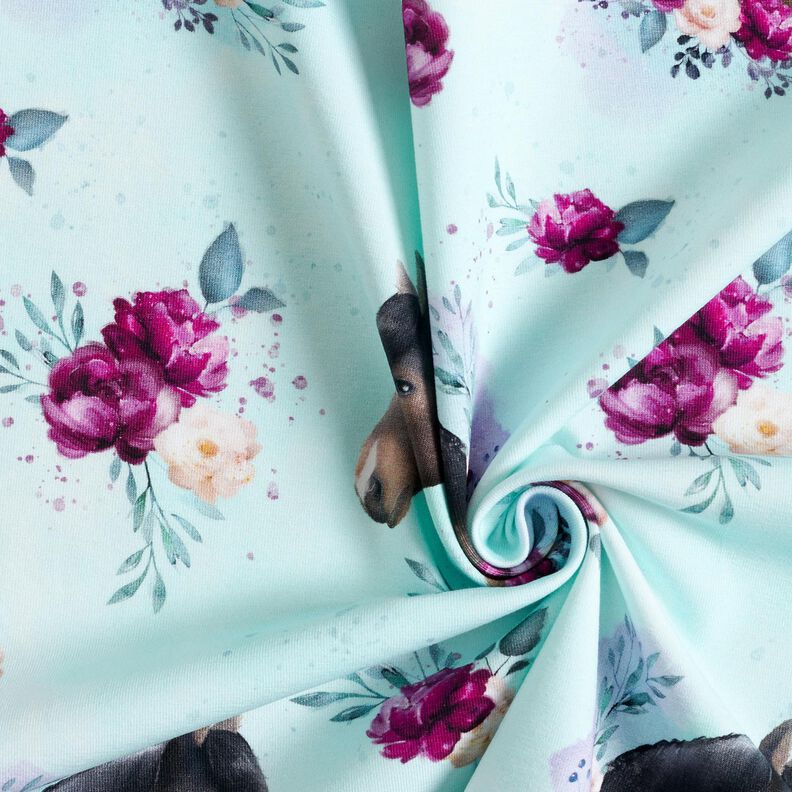 Jersey coton Cheval en fleurs | Glitzerpüppi – bleu glacier/violet pastel,  image number 3