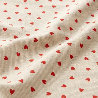 Tissu de décoration Semi-panama Mini cœurs dispersés – nature/rouge, 