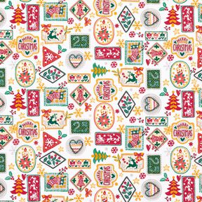 Tissu en coton Popeline Images de Noël – blanc/carmin, 
