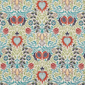 Tissu de décoration Gobelin vrilles symétriques – beige clair/turquoise, 