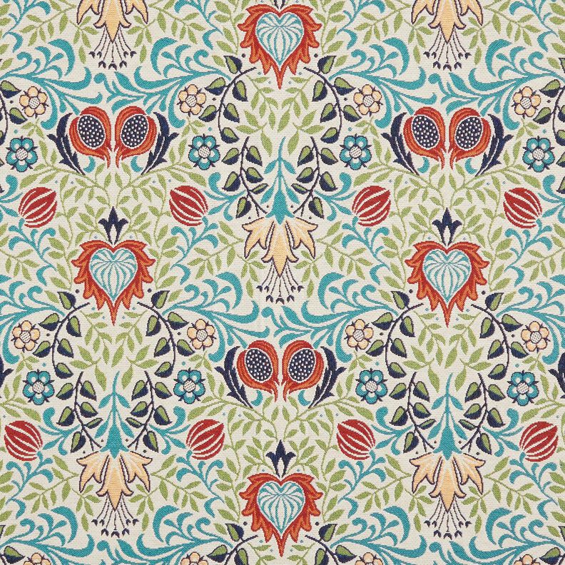 Tissu de décoration Gobelin vrilles symétriques – beige clair/turquoise, image number 1