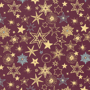 Tissu en coton Popeline Grandes étoiles – merlot/or, 