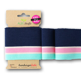 GOTS Bord-côtes CUFF ME COLLEGE [ 140 cm | 7,5 cm ] | Albstoffe – bleu marine/rose, 