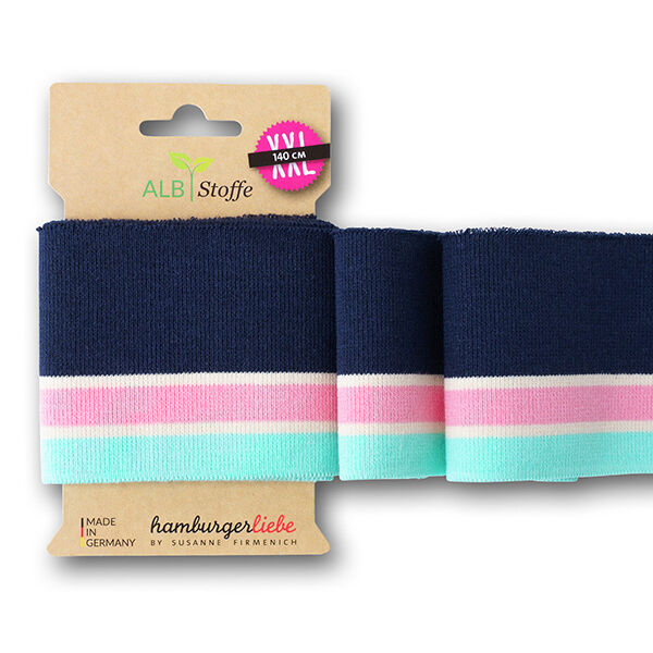 GOTS Bord-côtes CUFF ME COLLEGE [ 140 cm | 7,5 cm ] | Albstoffe – bleu marine/rose,  image number 1