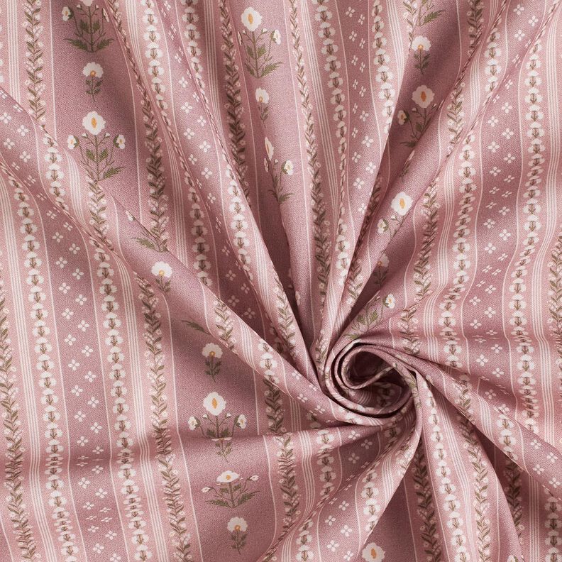 Tissu en coton Popeline guirlandes de fleurs – vieux rose/écru, image number 3
