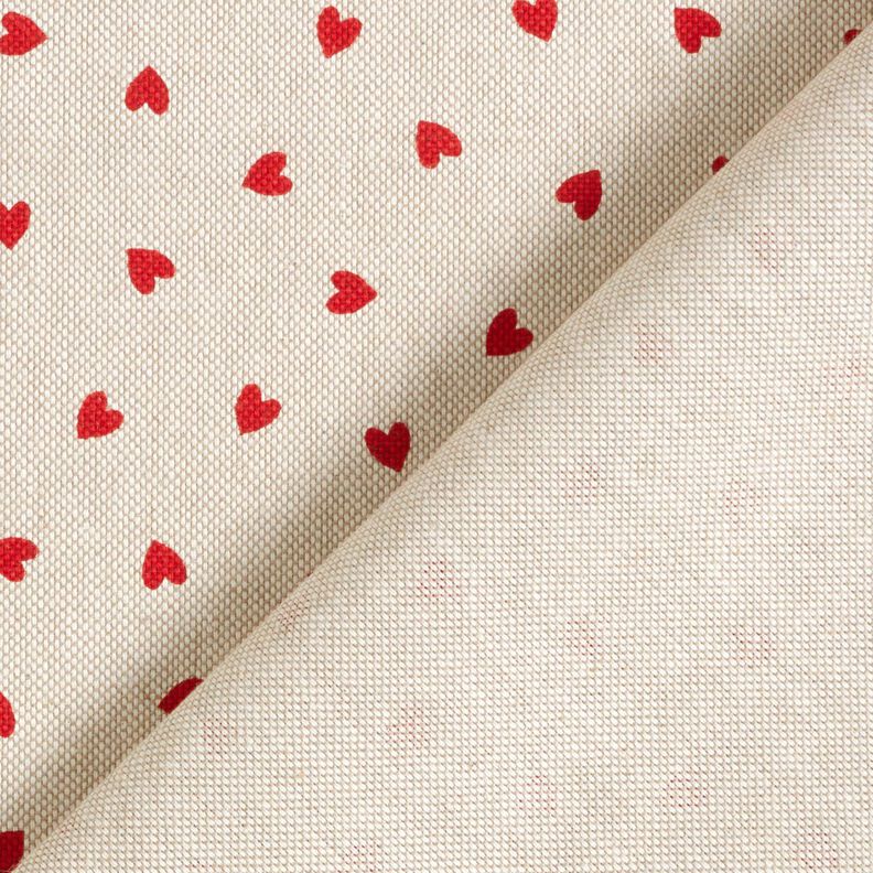 Tissu de décoration Semi-panama Mini cœurs dispersés – nature/rouge,  image number 4