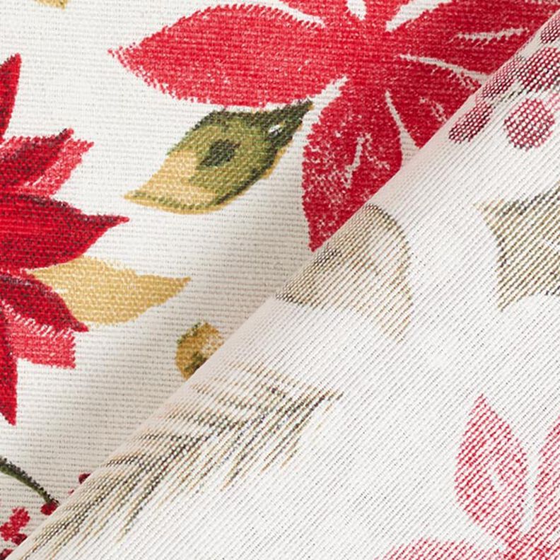 Tissu de décoration Canvas Fleurs d’étoile de Noël – écru/carmin,  image number 4