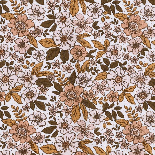 Popeline coton Mer de fleurs – blanc/marron clair,  image number 1