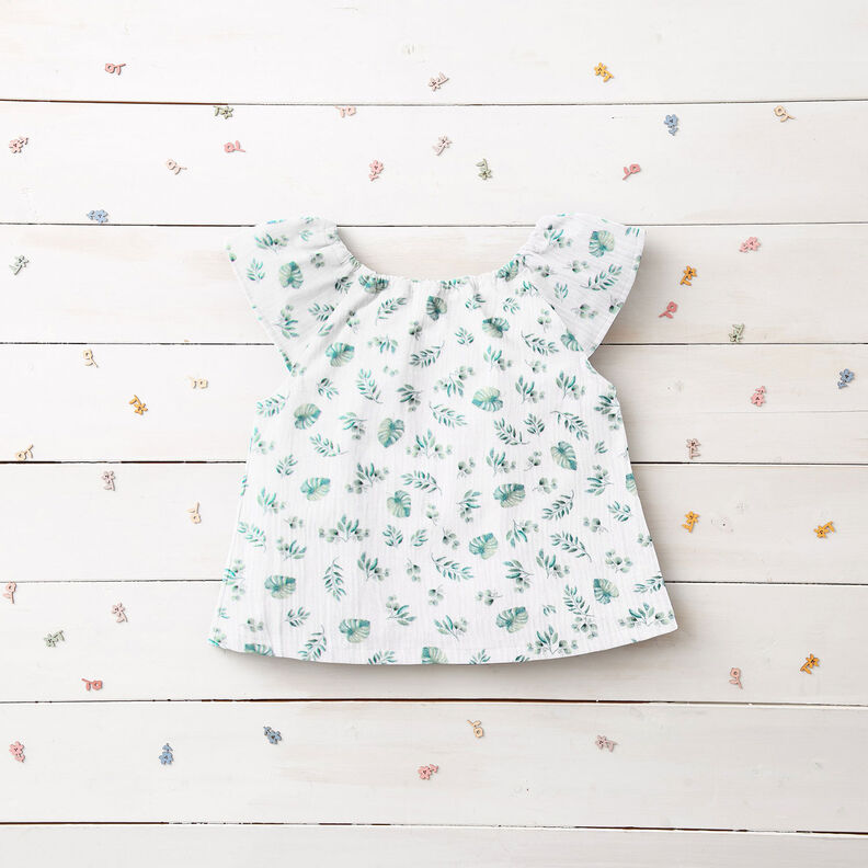 GOTS Tissu double gaze de coton Feuilles de la jungle | by Poppy – blanc/menthe clair,  image number 6