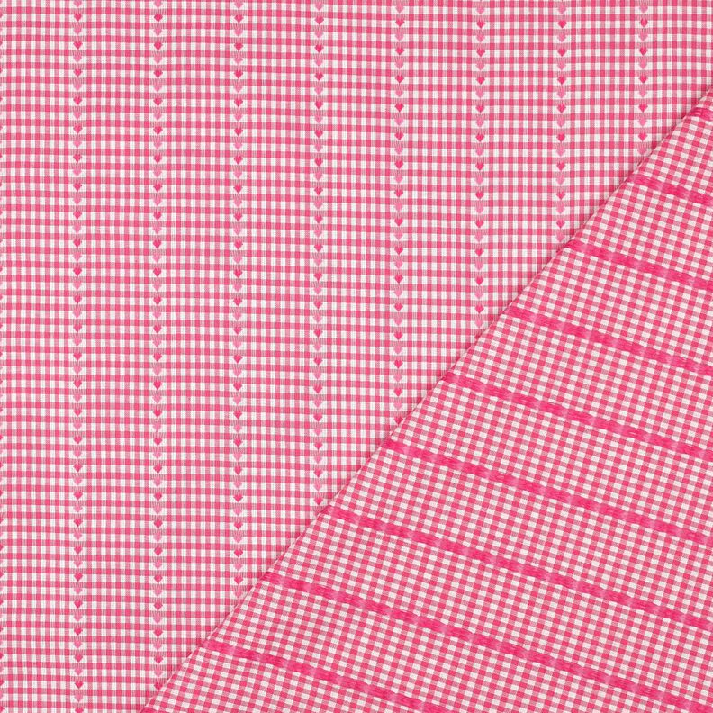 Tissu en coton Jacquard carreaux et cœurs – rose vif/blanc,  image number 4
