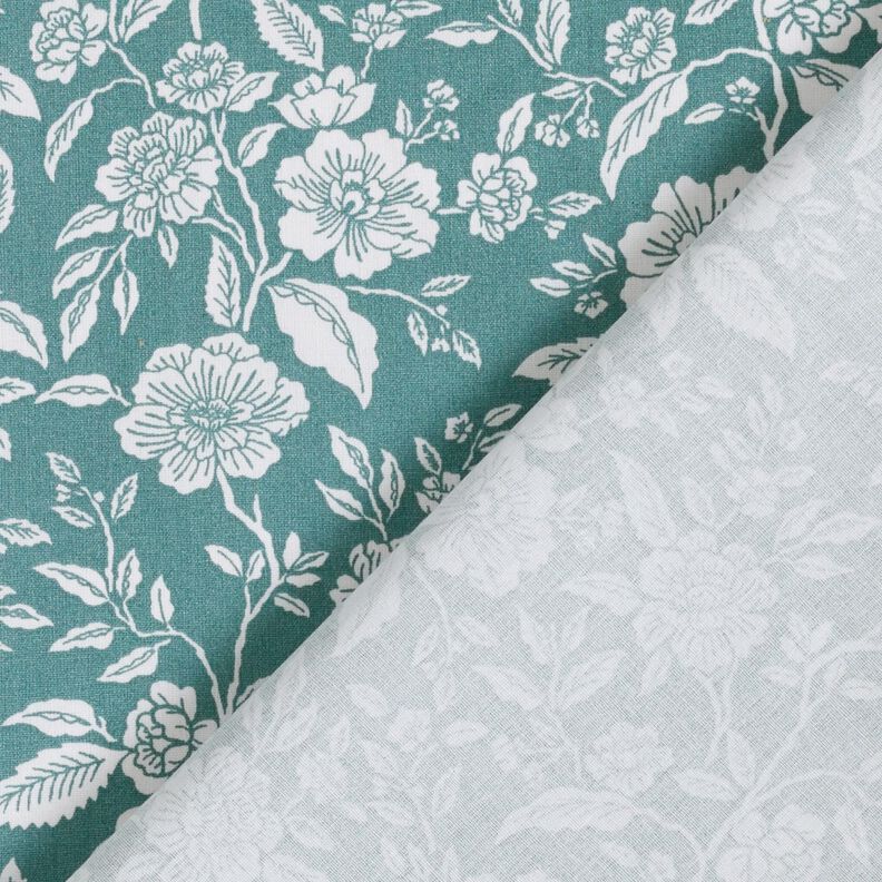 Tissu en coton Cretonne Jardin fleuri – pétrole légère/blanc,  image number 4