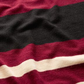 Tissu tricoté à rayures larges – rouge bordeaux/beige, 