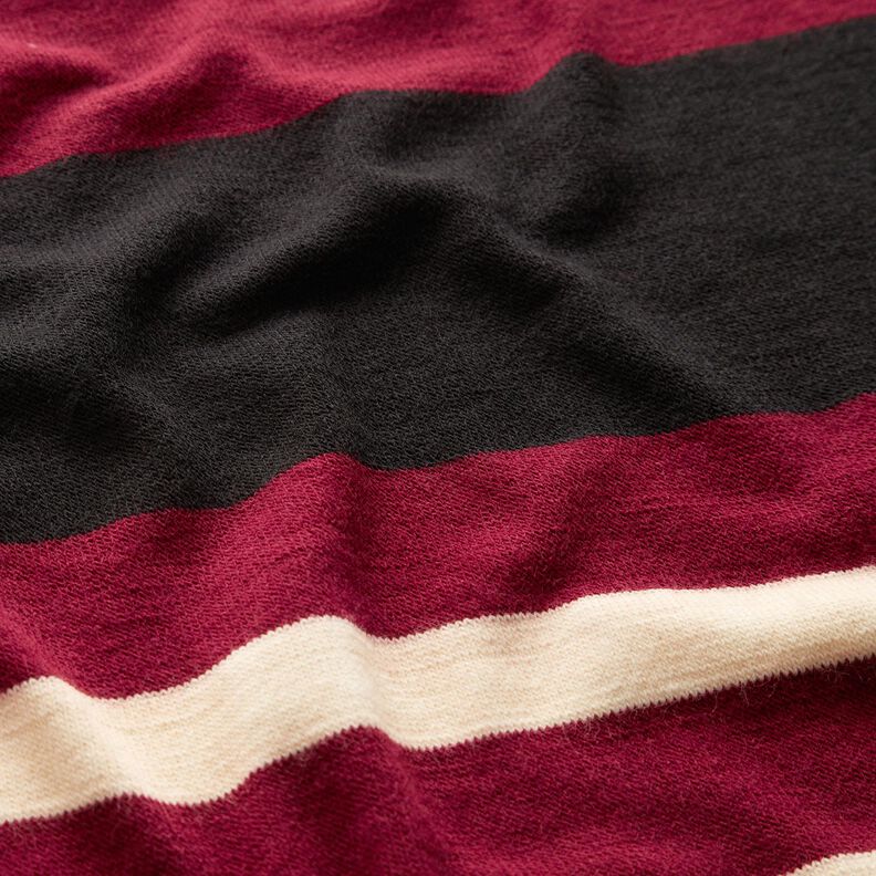 Tissu tricoté à rayures larges – rouge bordeaux/beige,  image number 2