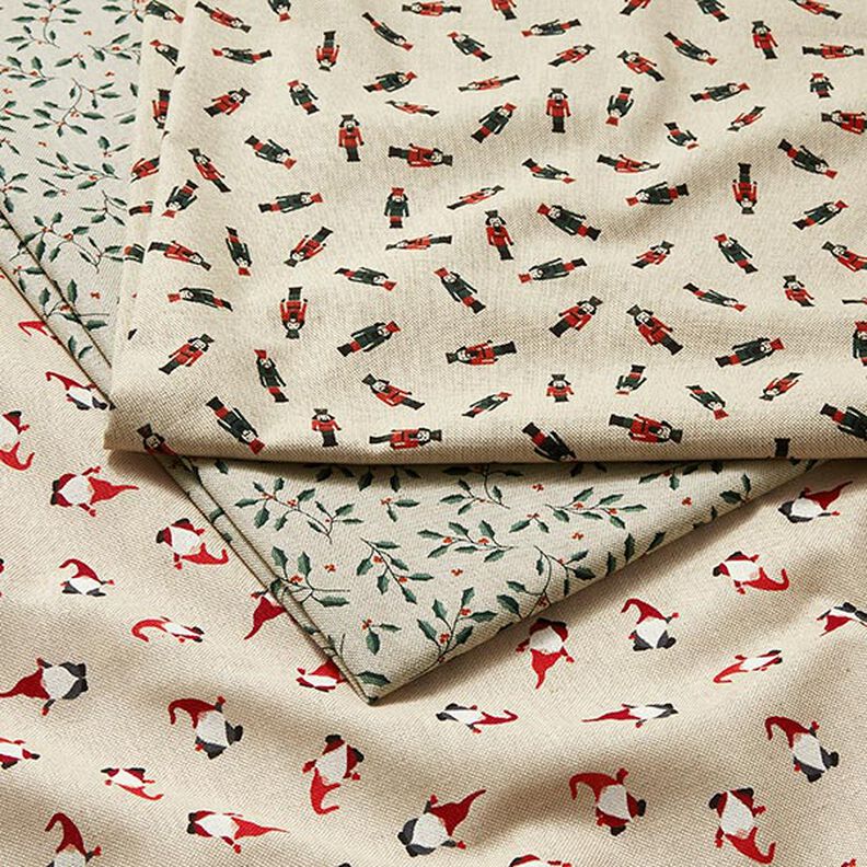 Tissu de décoration Semi-panama Rameaux de Noël – nature/vert sapin, image number 5