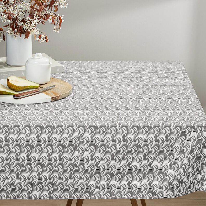 Tissu de décoration Semi-panama Courbes minimalistes – blanc/gris, image number 7