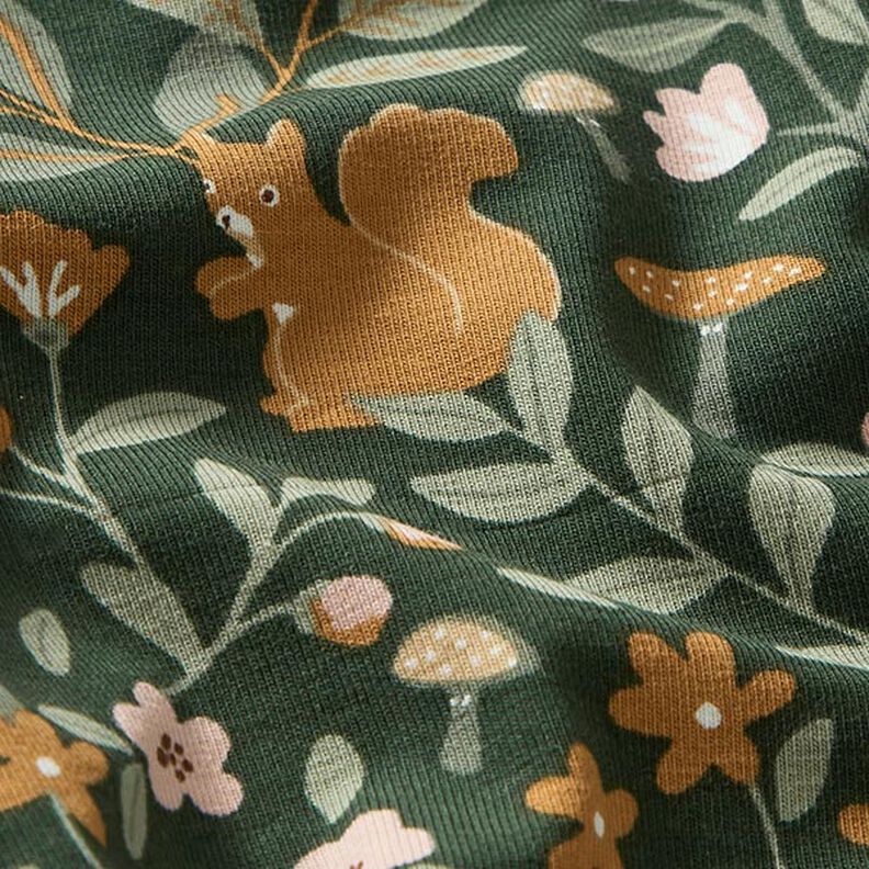 Jersey coton Animaux dans la forêt – vert foncé,  image number 2