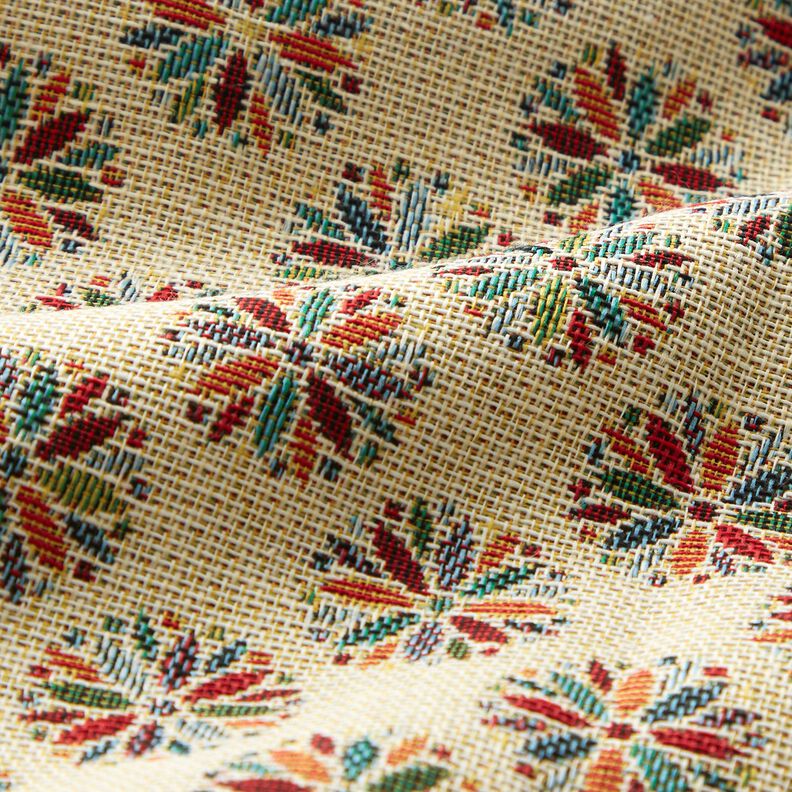 Tissu de décoration Gobelin Mandalas de petites fleurs – beige clair/rouge,  image number 2