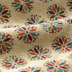 Tissu de décoration Gobelin Mandalas de petites fleurs – beige clair/rouge, 