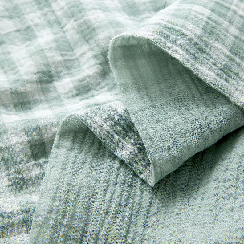 Tissu double gaze de coton Carreaux vichy à fil teinté – roseau/blanc,  image number 2