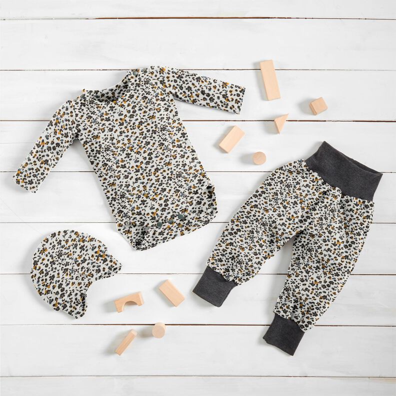 Jersey coton Petites fleurs – écru/bleu jean, image number 6