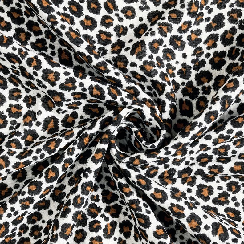 Tissu double gaze de coton Imprimé léopard – blanc/noir, image number 3
