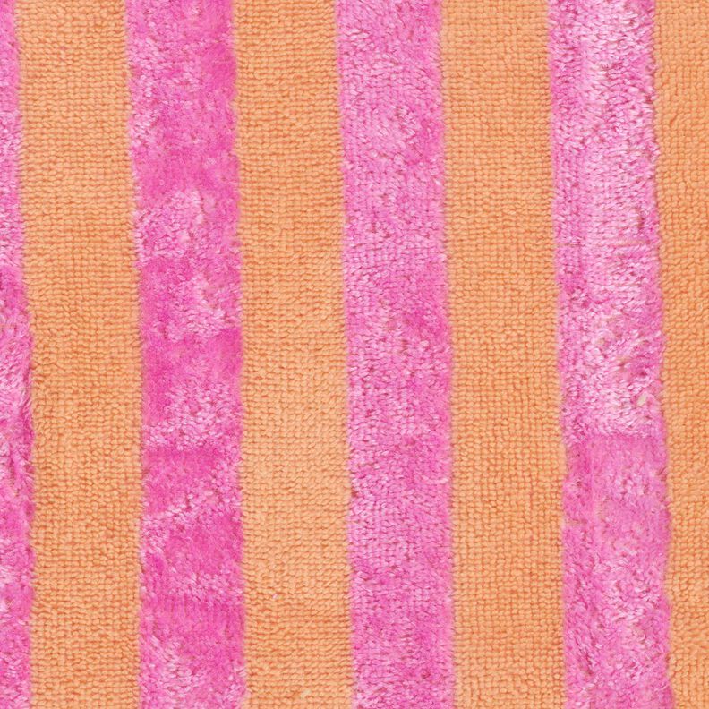 Tissu éponge Bambou Larges rayures – orange clair/rose vif, image number 1