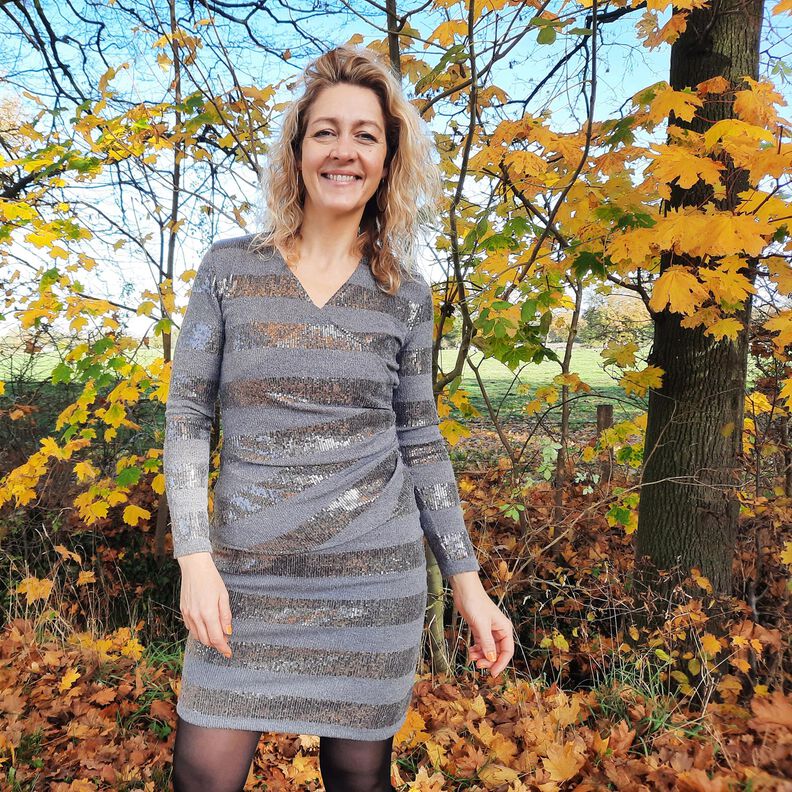 Maille Rayures horizontales à paillettes – gris, image number 4
