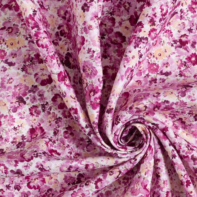 Tissu viscose Prairie fleurie – raisin/blanc,  image number 3