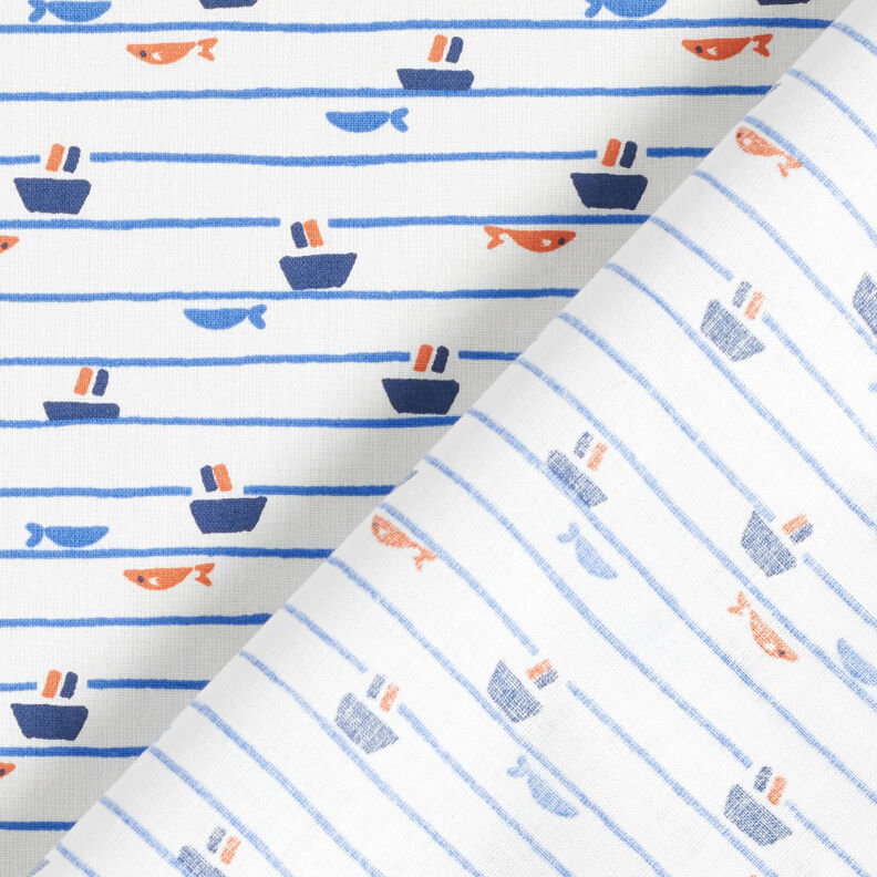 Popeline coton Rayures, bateaux et poissons – blanc/bleu roi,  image number 4