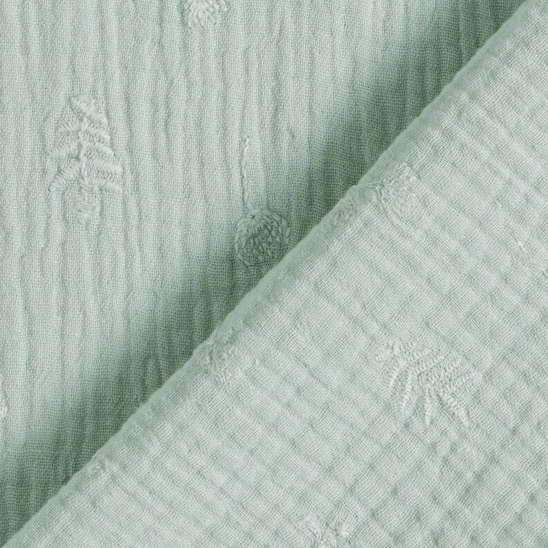 Tissu double gaze de coton broderie fleurs et branches – menthe clair,  image number 4