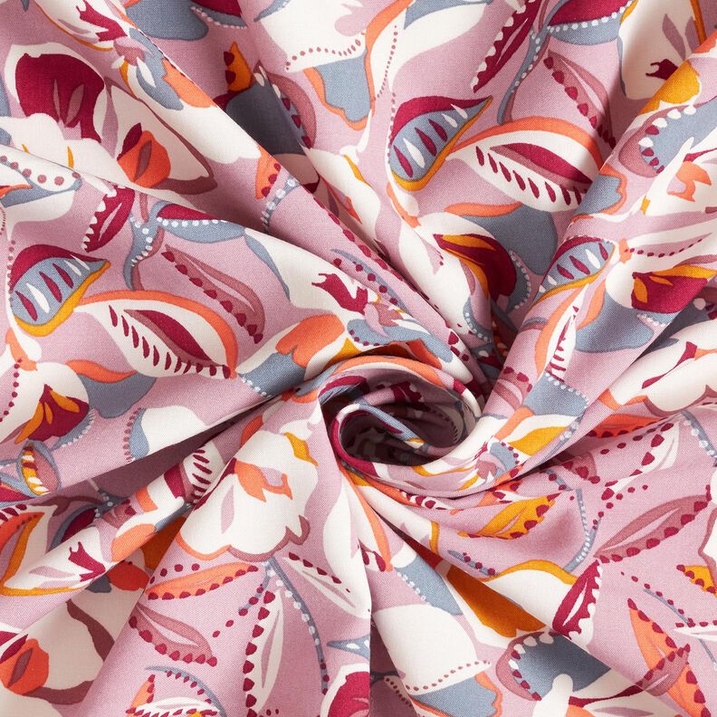 Tissu viscose fleurs et feuilles graphiques – écru/vieux rose foncé,  image number 3