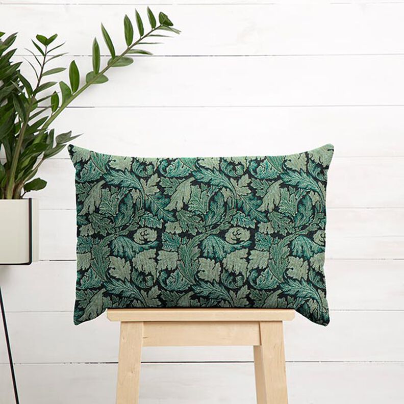 Tissu de décoration Gobelin motif de feuille baroque – vert foncé/roseau,  image number 5