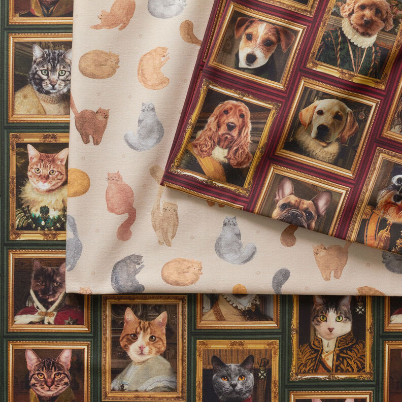 Tissu de décoration Semi-panama Portraits de chiens – carmin/or, image number 6
