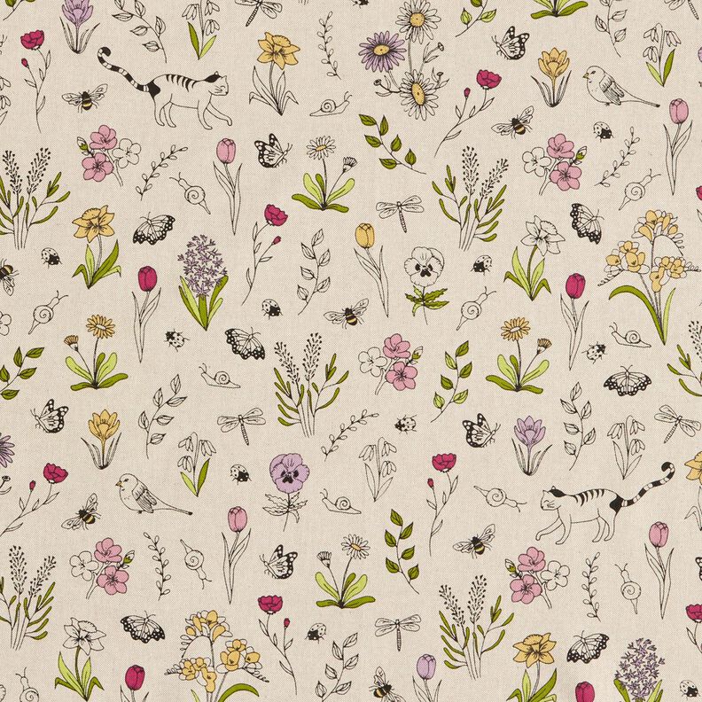 Tissu de décoration Semi-panama Fleurs de printemps – nature/rose, image number 1