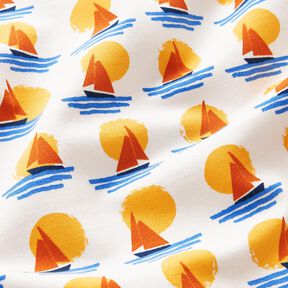 Sweatshirt gratté Voiliers au coucher du soleil – blanc/bleu, 