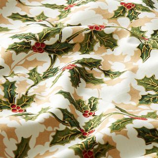 Tissu en coton Popeline Branche de gui – écru/or, 