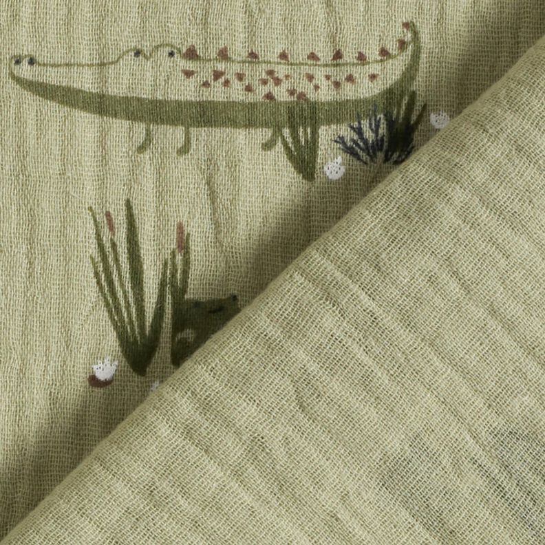 Tissu double gaze de coton Crocodiles et grenouilles – roseau,  image number 4