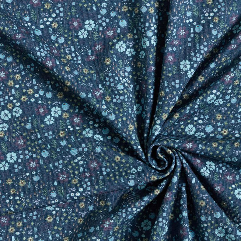 Jersey coton prairie fleurie au milieu de la forêt Impression numérique – bleu nuit,  image number 3