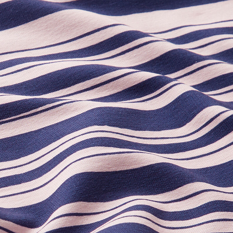 French Terry rayures irrégulières – indigo/rosé,  image number 2
